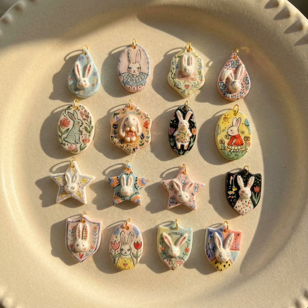Cartoon Rabbit Long Star Printing Series Gold Color Pendants