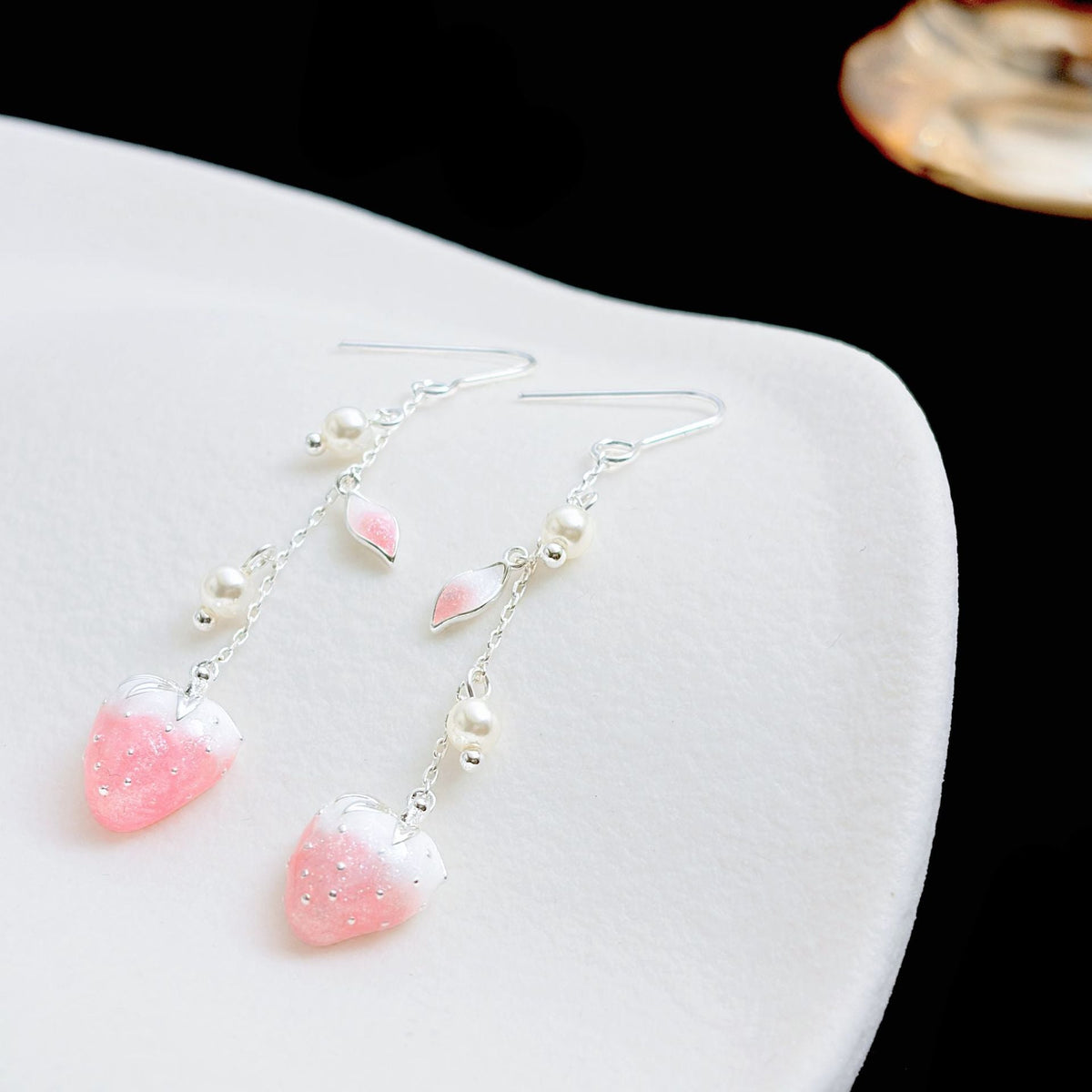 Sweet Elegant Pink Strawberry Long Spring Girly Style Cute Unique Earrings