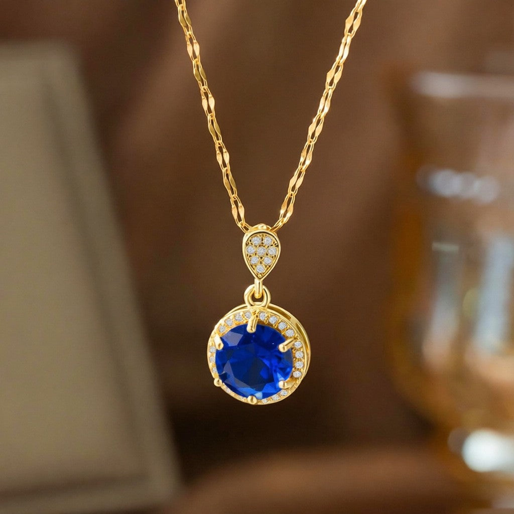 Steel Female Micro Inlaid Pink Diamond Necklace