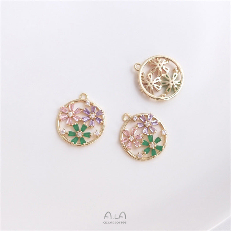 Color Retaining Bag Gold Inlaid Zircon Series Flowers Rainbow Eye Earrings