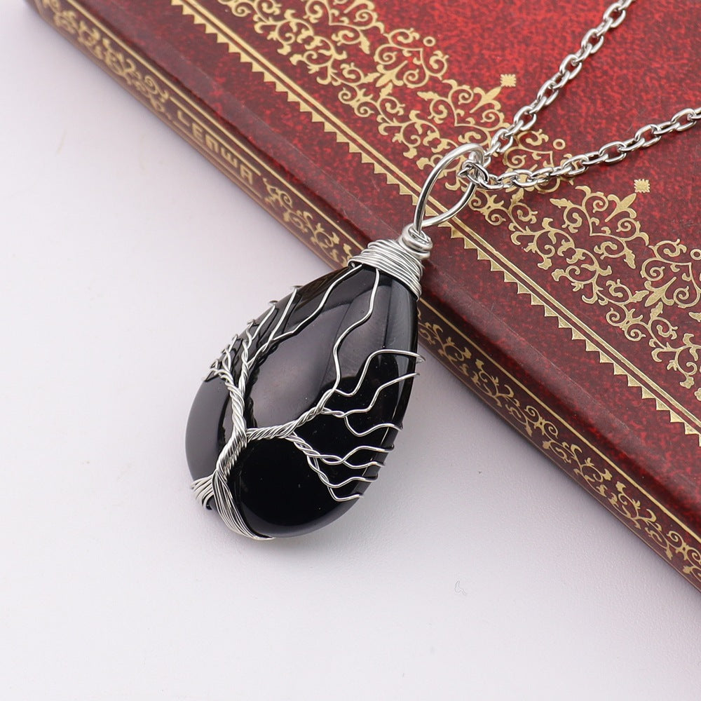 Agate Water Drop Winding Silk Tree Necklaces
