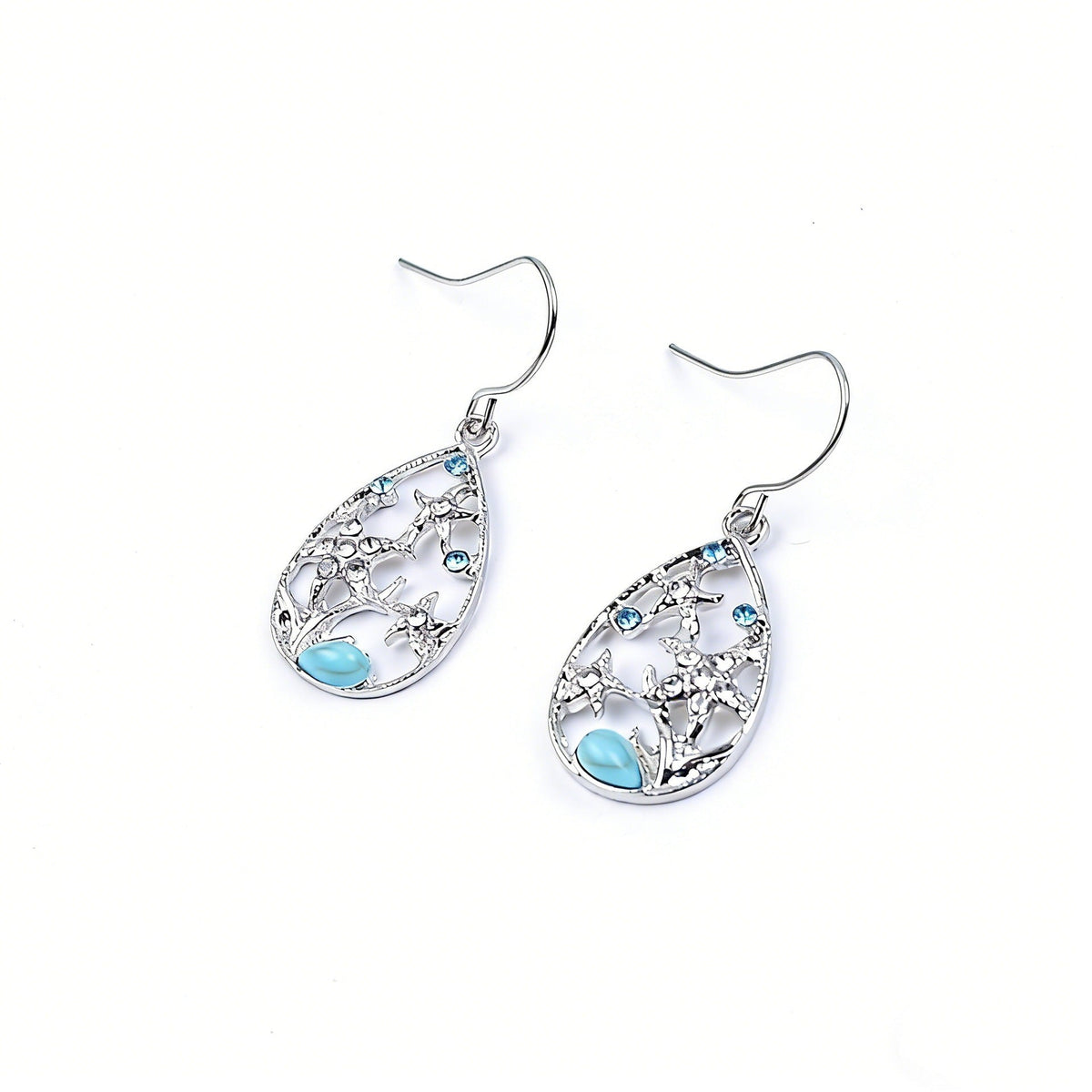 Stone Female Drop-shaped Starfish Hollow Out Sier Temperament Bohemian Earrings