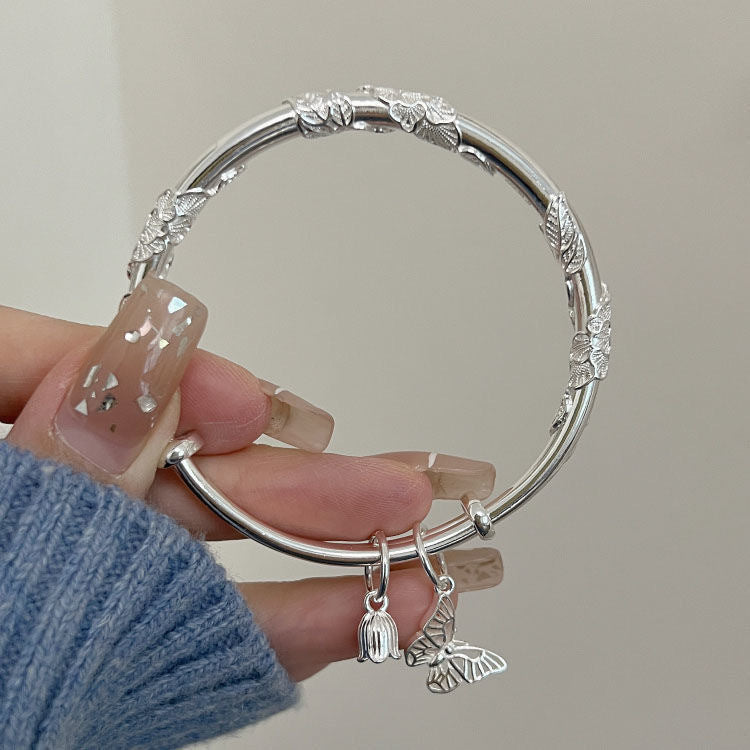 Sier Solid Filigree With Bird Feather Design That Slip Day Bracelet