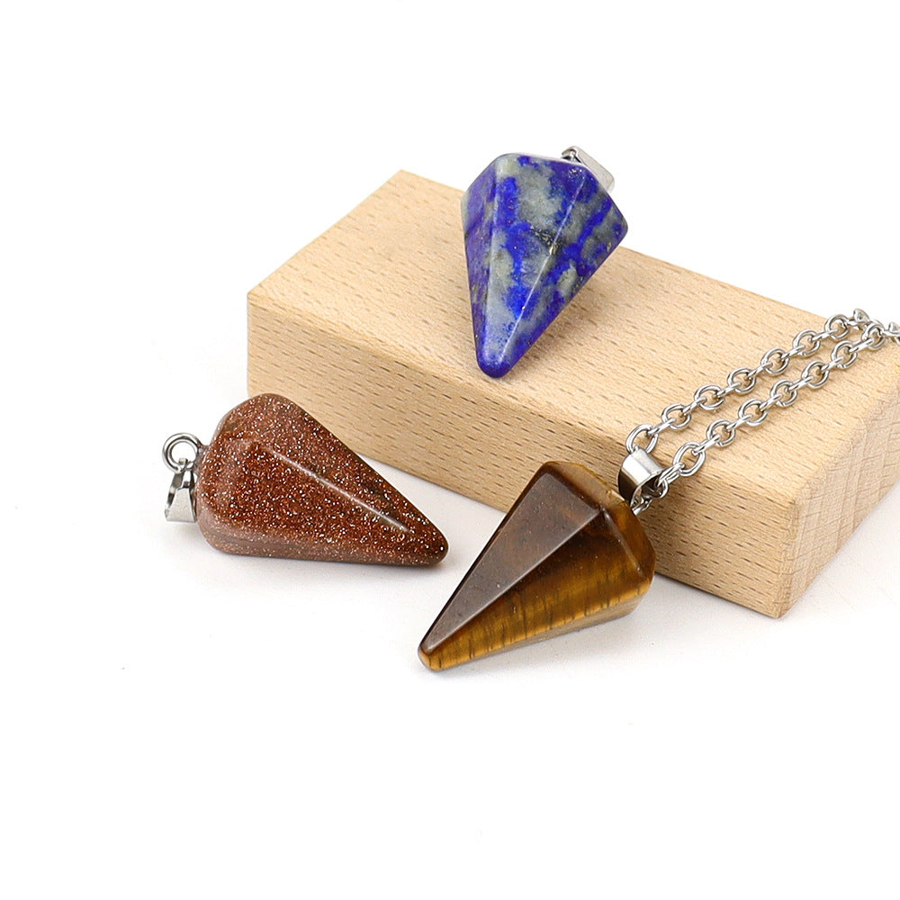 Stone Crystal Faceted Tapered Hexagon Prism Bullet Necklaces