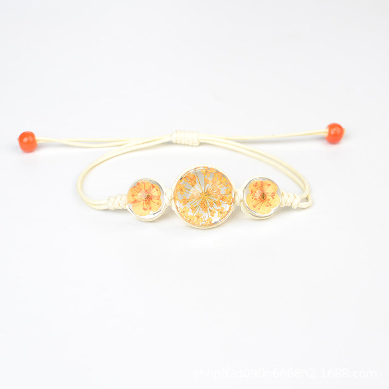 Women's Stone Preserved Fresh Glass Ball Hand-woven Carrying Bracelet