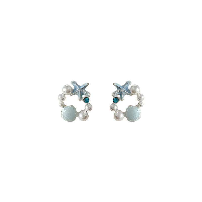 Women's Sier Needle Blue Starfish High-grade Fresh Stud Earrings