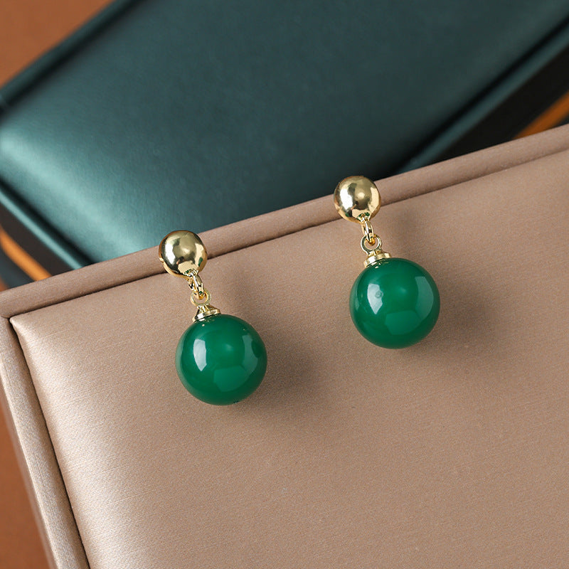 Women's Chinese Style Green Imitation Chalcedony Light Luxury High-grade Simple Temperamental Ear Clip