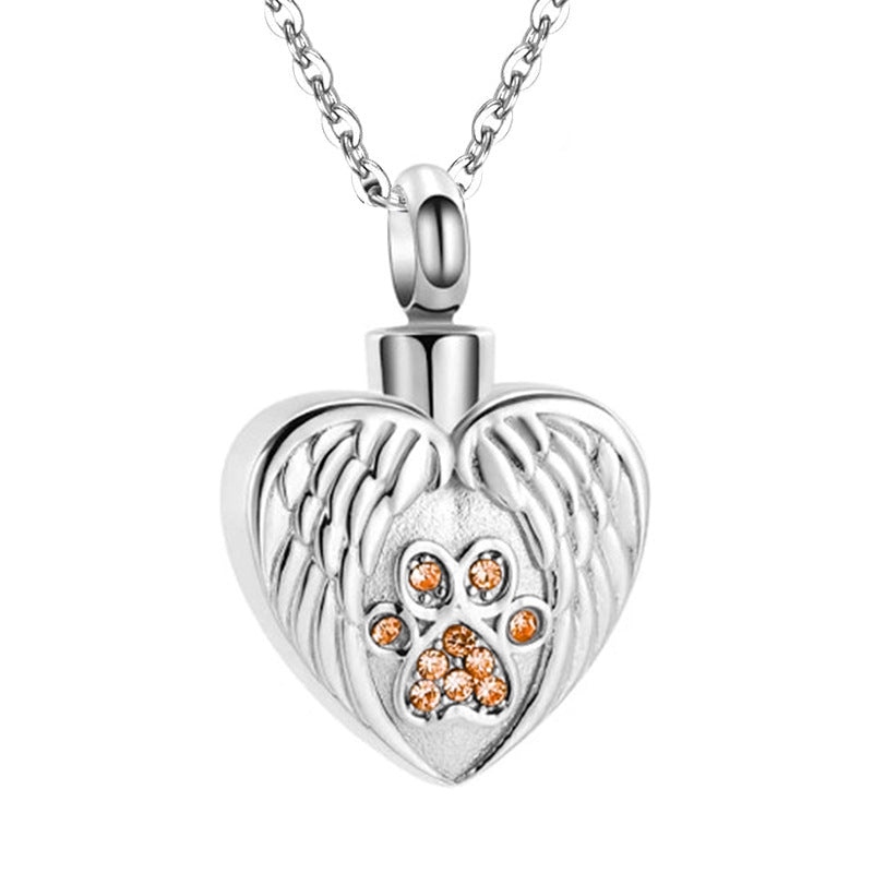 Print Pet Ashes Cremation Angel Wing Heart Pendant