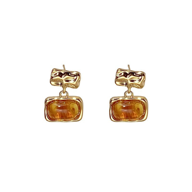 Women's Sier Needle Light Luxury French Retro Geometric Pearl Heart Earrings