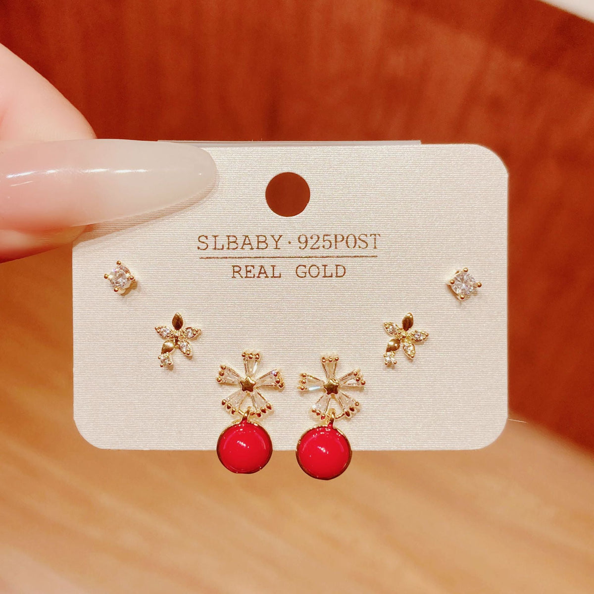 Horse Angola Red Female Cherry Camellia Stud Earrings