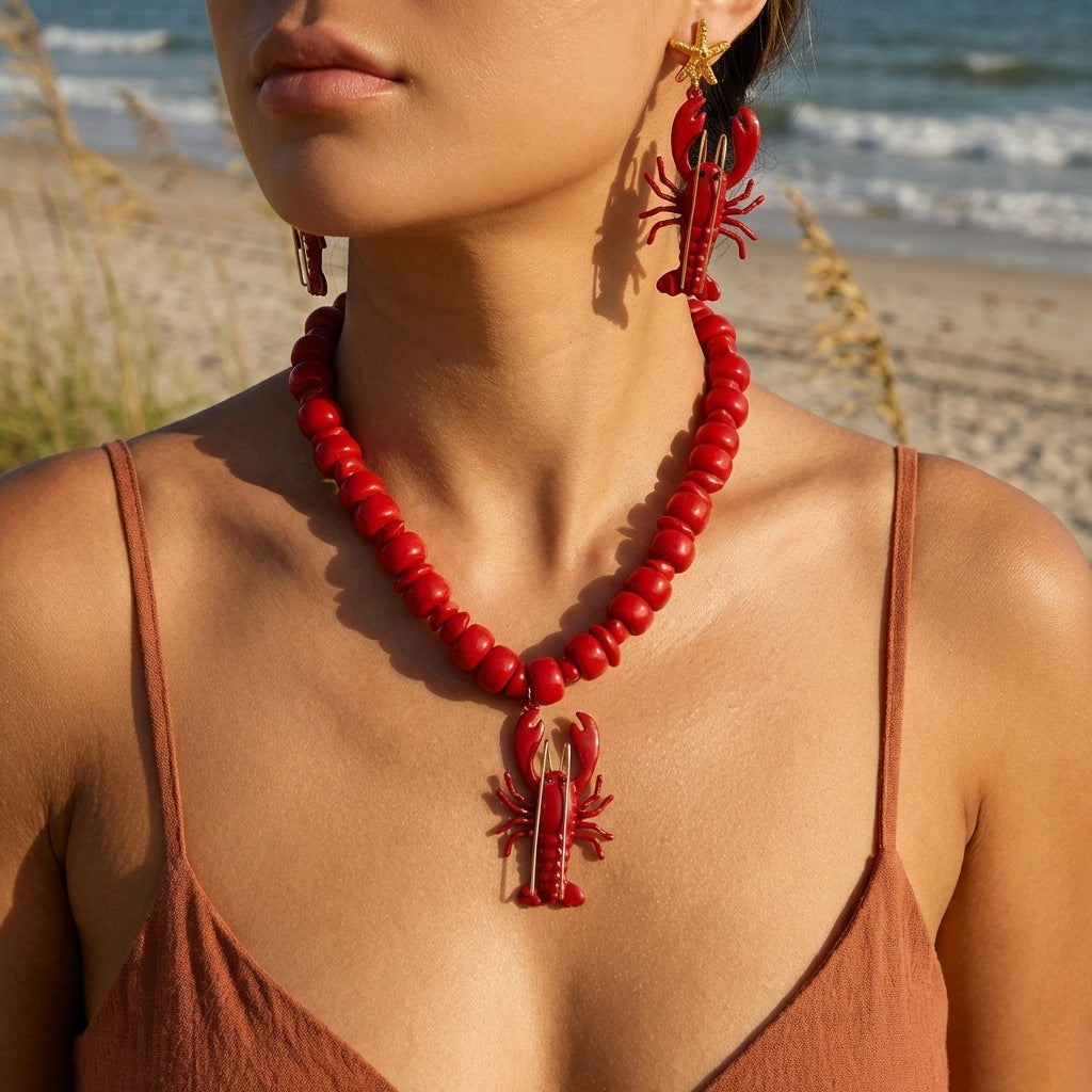 Women's Red Lobster Style Suite Ocean Vacation Exaggerated Necklaces