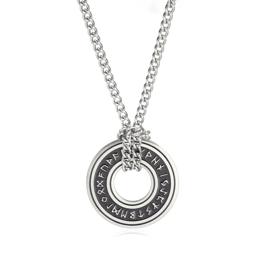 Retro Titanium Steel Cut Blackened Stainless Runic Letter Hollow Leather Necklaces
