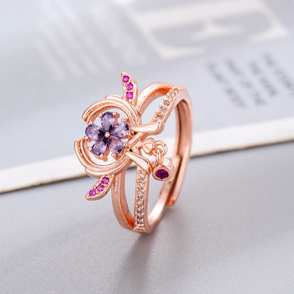 Original God Eight Heavy Micro Inlaid Purple Element Zircon Anime Rings
