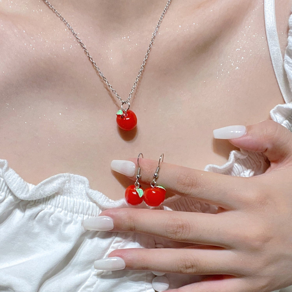 Cherry Strawberry Leaf Three-piece Sweet Elegance Jewelry Set