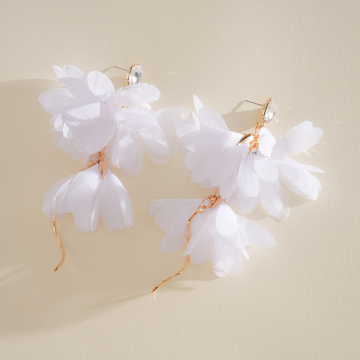 Metal Chiffon Flower Tassel Sier Pin Beach Earrings