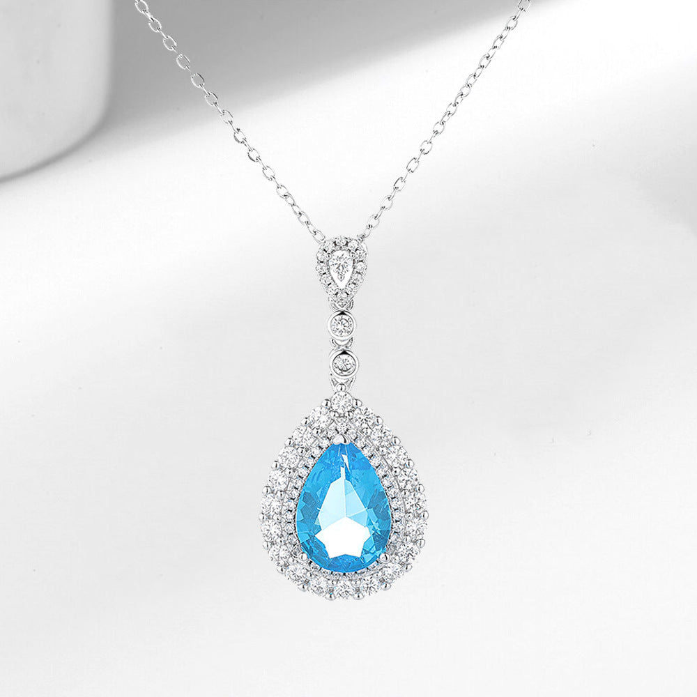 Women's Fashionable Elegant Natural Aquamarine Colored Gems Jewelry Set