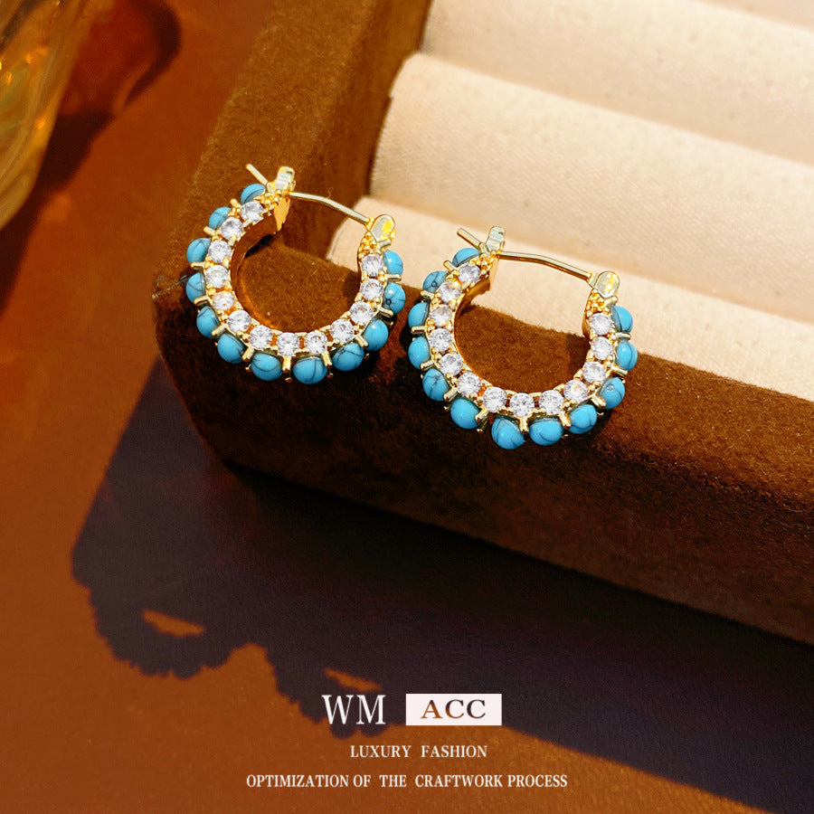 Electroplated Zircon Resin Round Ear Clip Temperament Earrings