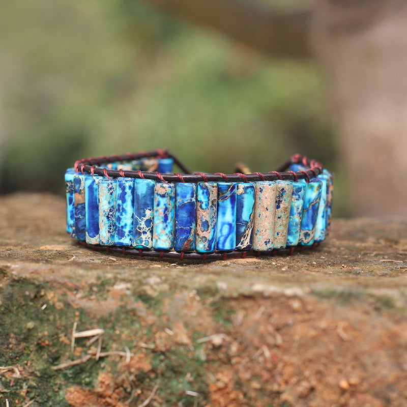 Bohemian Style Natural Stone Lan Di Royal Vintage Hand-woven Bracelet