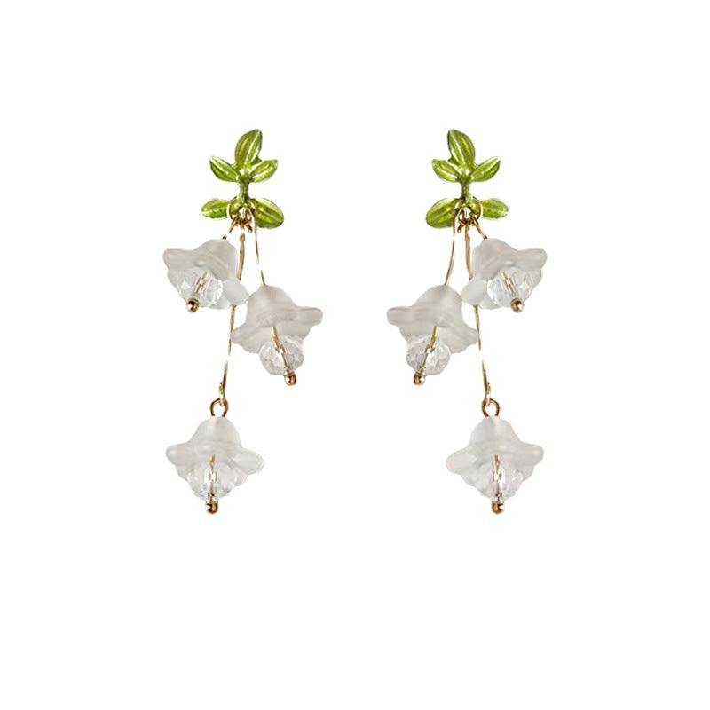Sweet Design Green Paint Flower Tassel Pastoral Style Female Summer Earrings