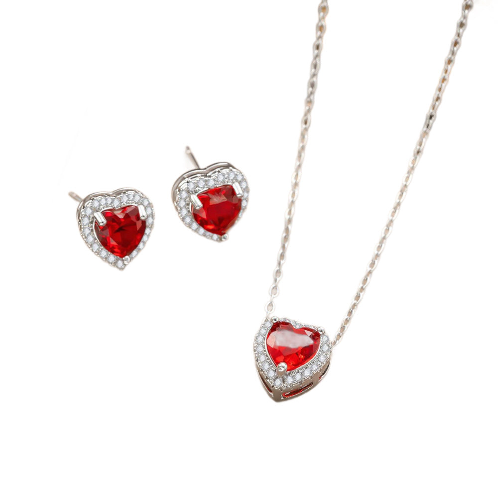 Women's Loving Heart Zircon Light Luxury Minority Design Red Necklaces