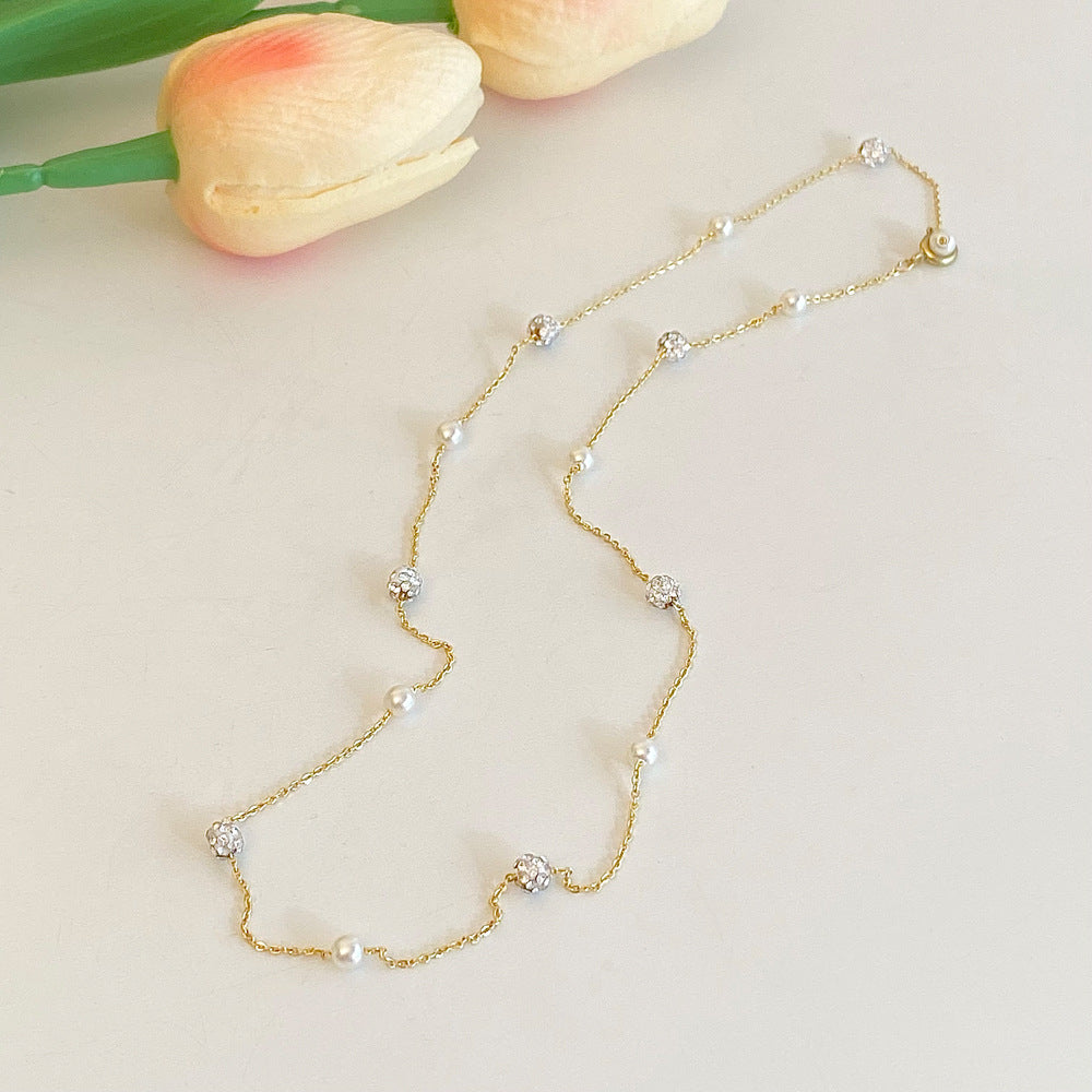 Baroque Bright Pearl Shining Diamond Simple Niche Starry Necklace
