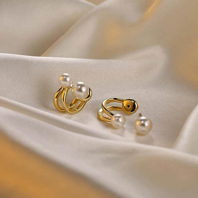 Women's Lux Pearl Design High-grade Personalized Fashionable Two Stud Earrings