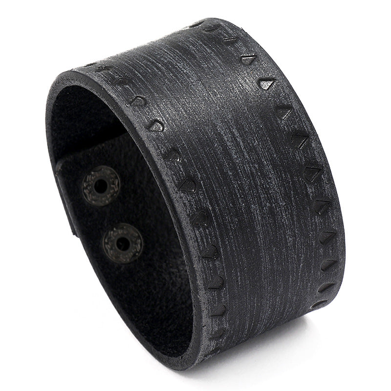 Men's Hip Hop Ear Simple Embossed Retro Distressed Cattle Leather Bracelet