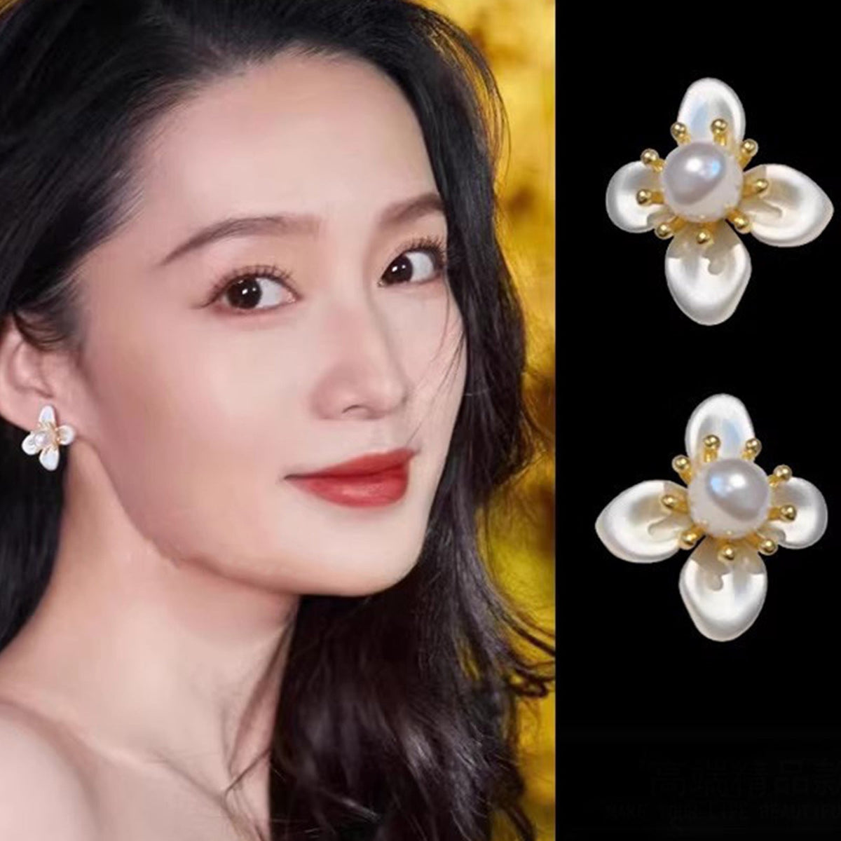 Women's French Style Temperament Flower Pearl Niche Rings