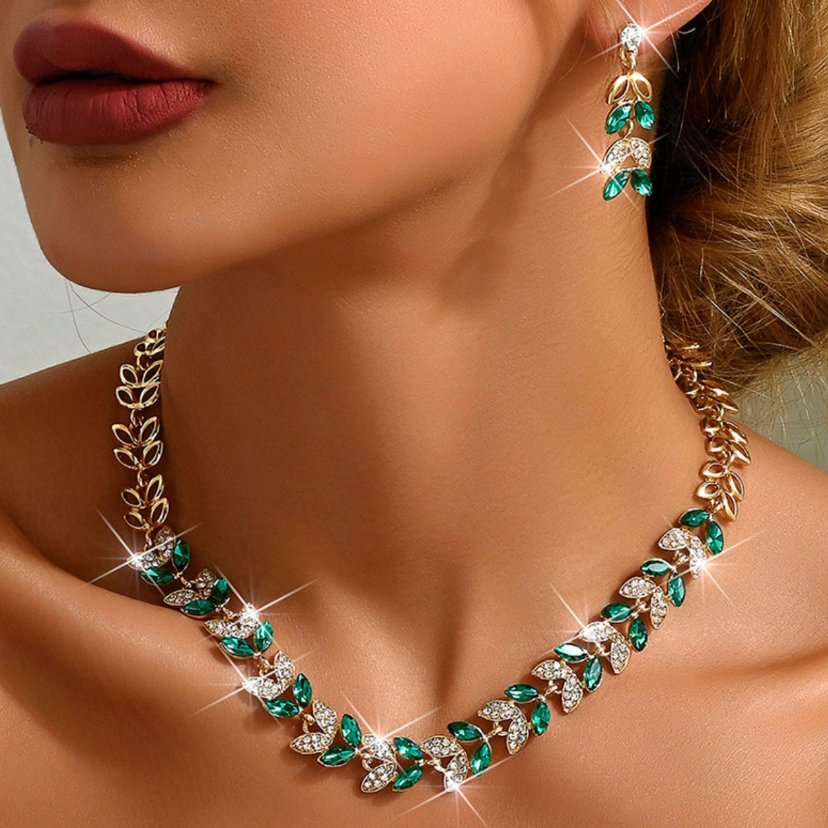 Bridal Wedding Suite Alloy Green Rhinestone Luxury Jewelry Set