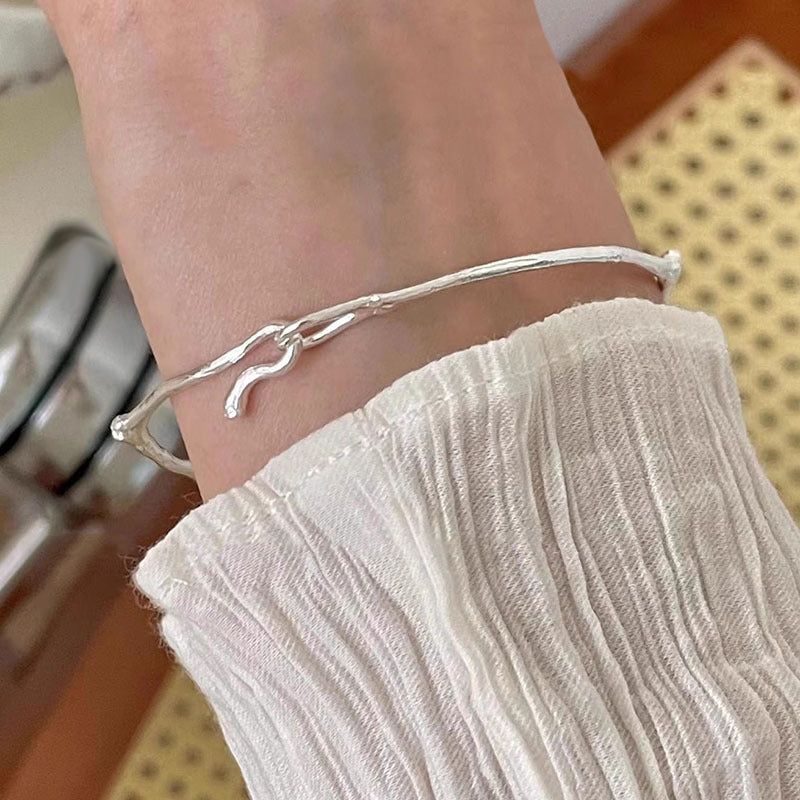 Sterling Sier Irregular Branch Female Minority Simple Glossy Bracelets