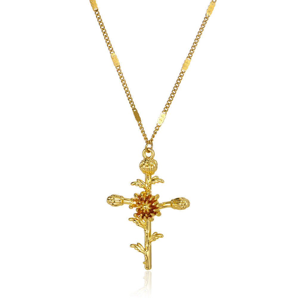 Gold-plated December Flower Three-dimensional Birthday Cross Holiday Necklace