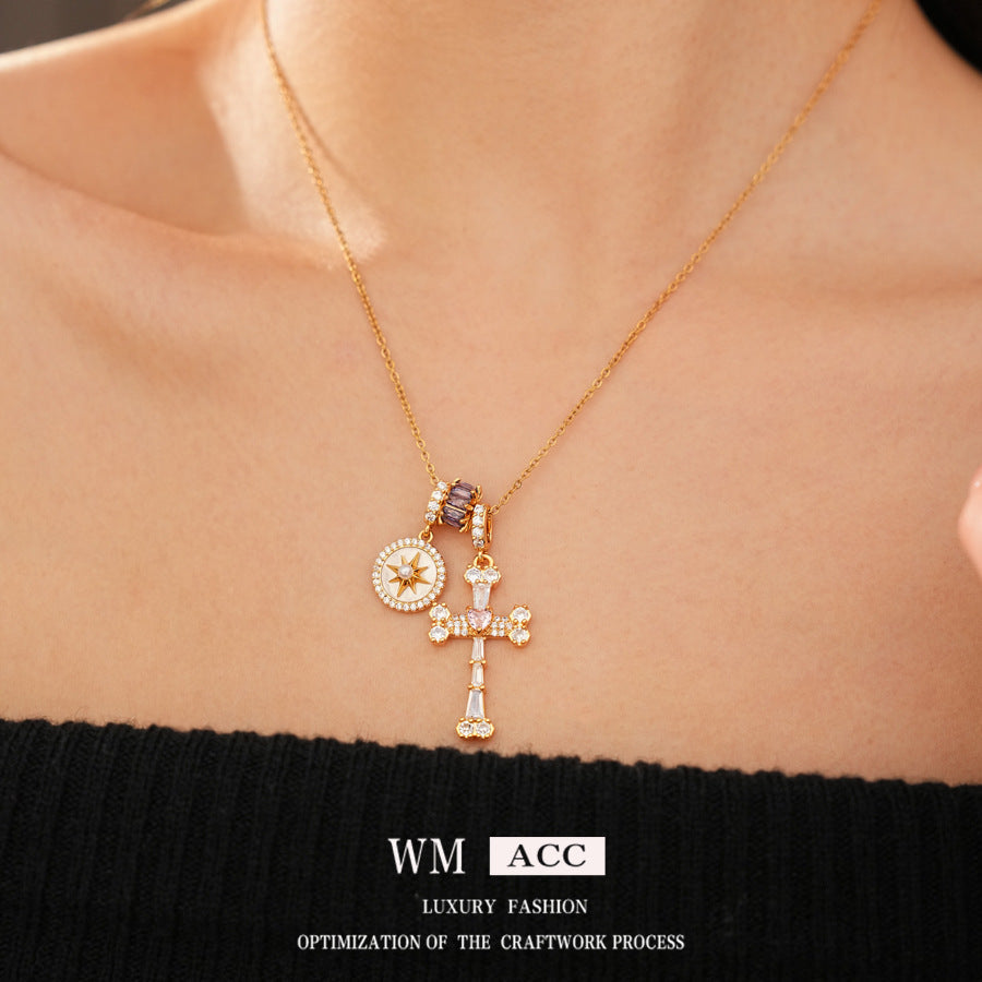 Electroplated Zircon Fritillary Cross Light Luxury Minority Clavicle Chain Temperament Necklaces