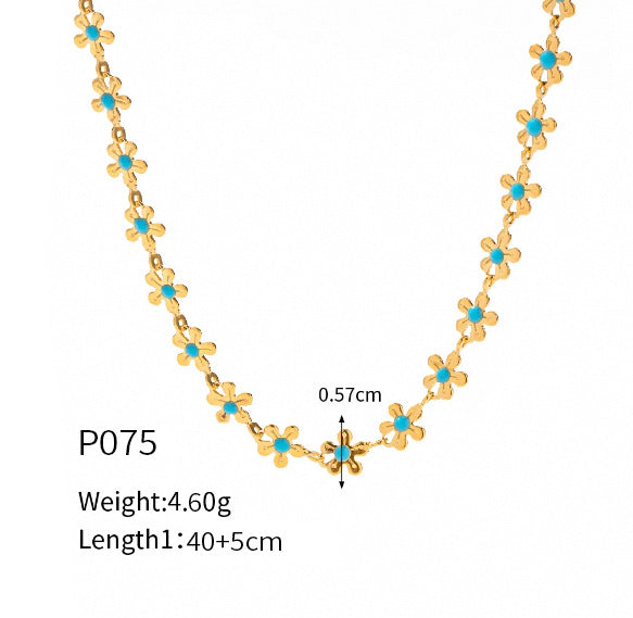 Flowers Blue Drop Oil Special Interest Light Jewelry Set