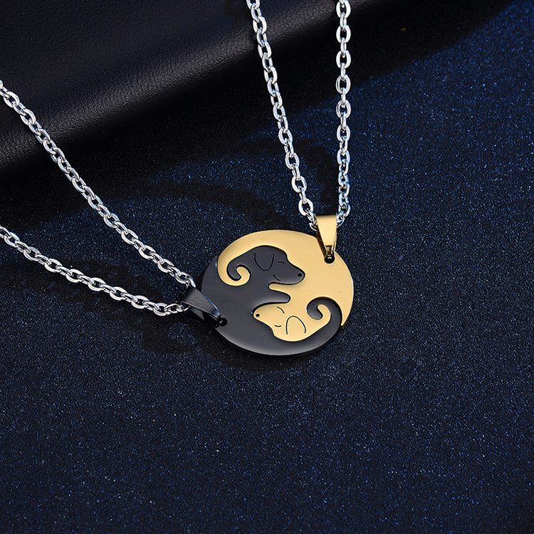 Women's & Men's Dog Couple Stitching For Girlfriends Simple Cute Korean Titanium Pendants