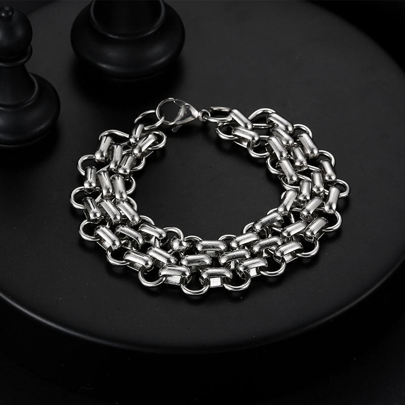 Men's Hipster Domineering Punk Hip Hop Titanium Steel Raw Retro Stainless Bracelet