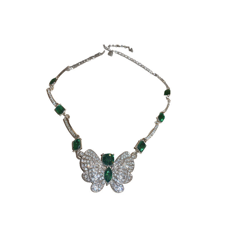 Butterfly Emerald Square Exaggerating Collarbone Light Luxury Jewelry Set