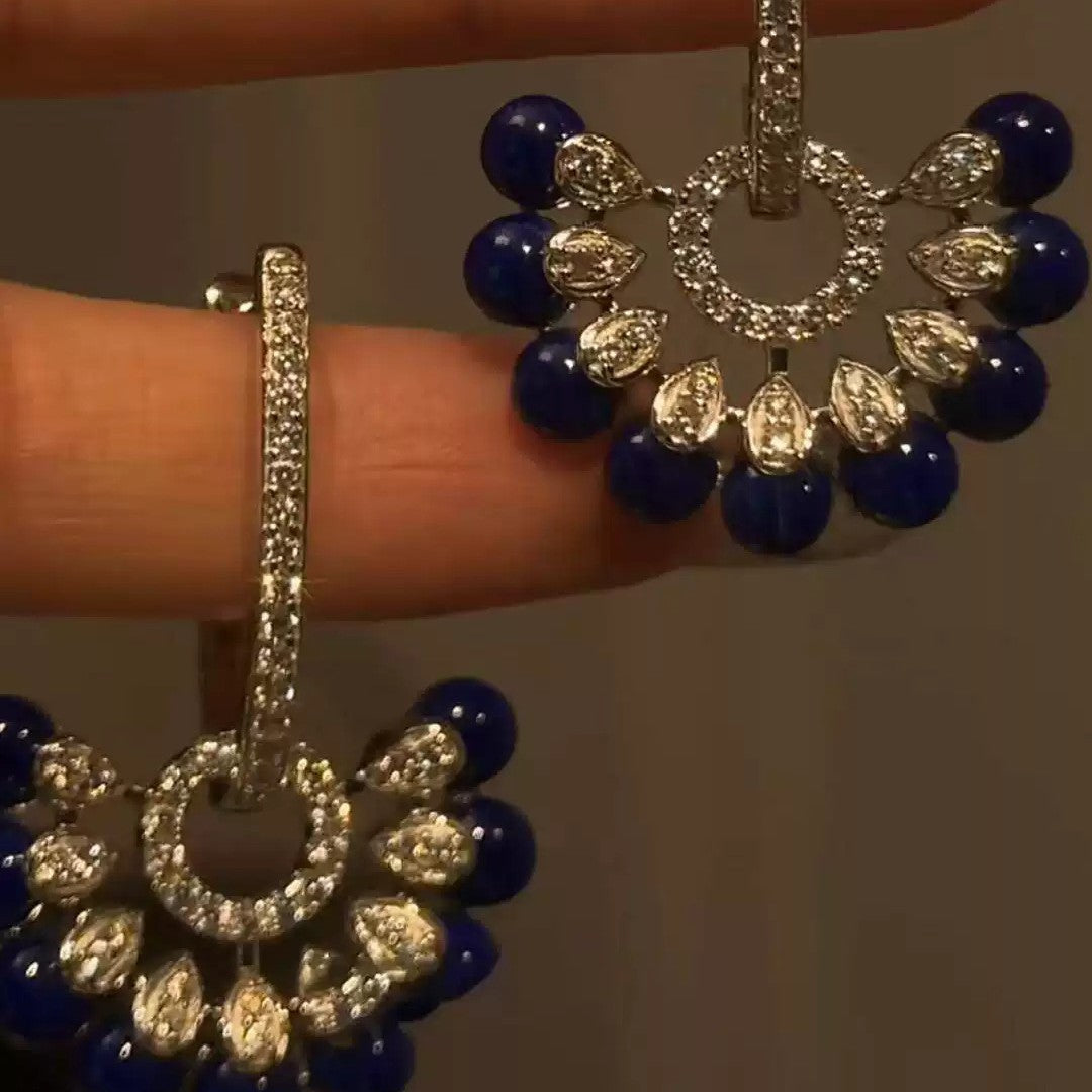 Women's Dark Blue Scallop Retro Affordable Luxury High-grade Temperament Niche Earrings