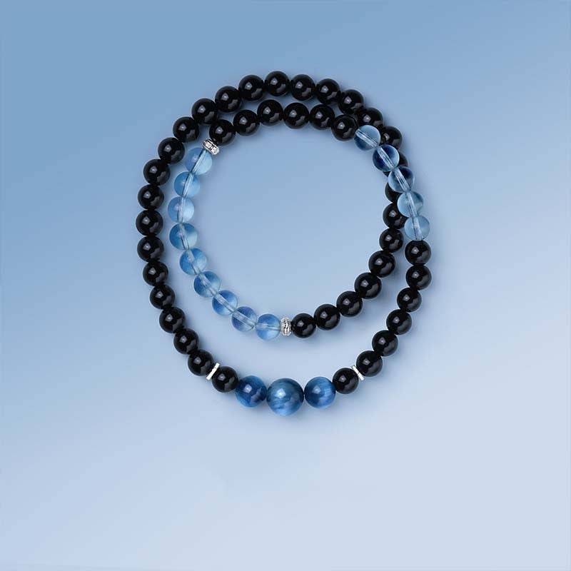 Wing Natural Clear Aquamarine Obsidian Double Female Bracelets