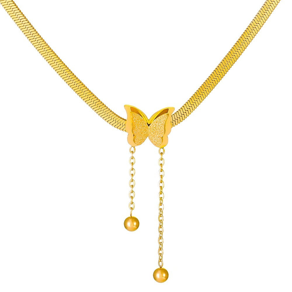 Gold Frosted Stainless Steel Delicate Tassel Snake Necklace