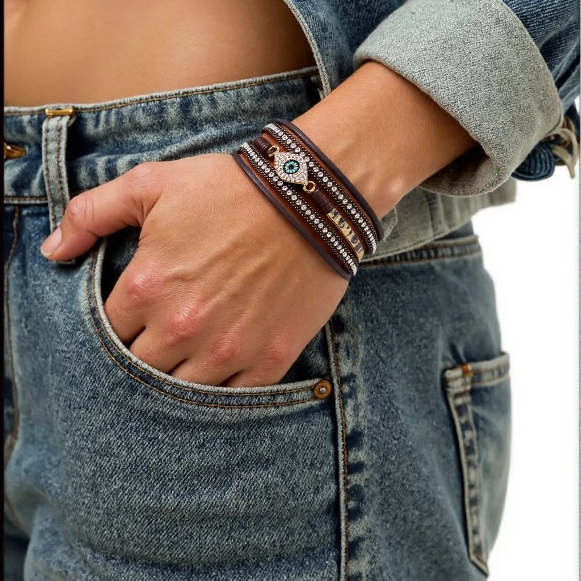 Bohemian Style Devil's Eye Diamond Leather Simple Bracelet