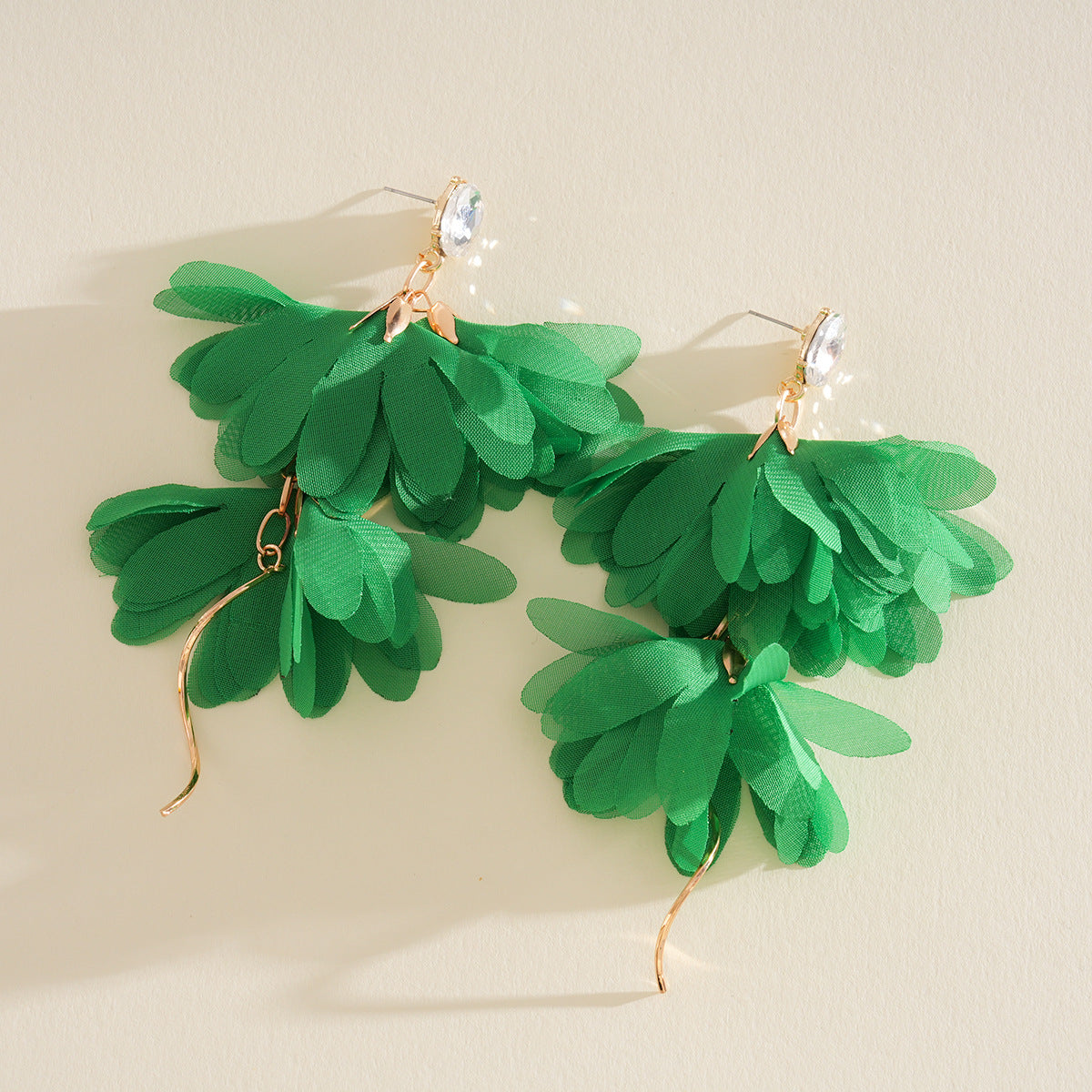 Metal Chiffon Flower Tassel Sier Pin Beach Earrings