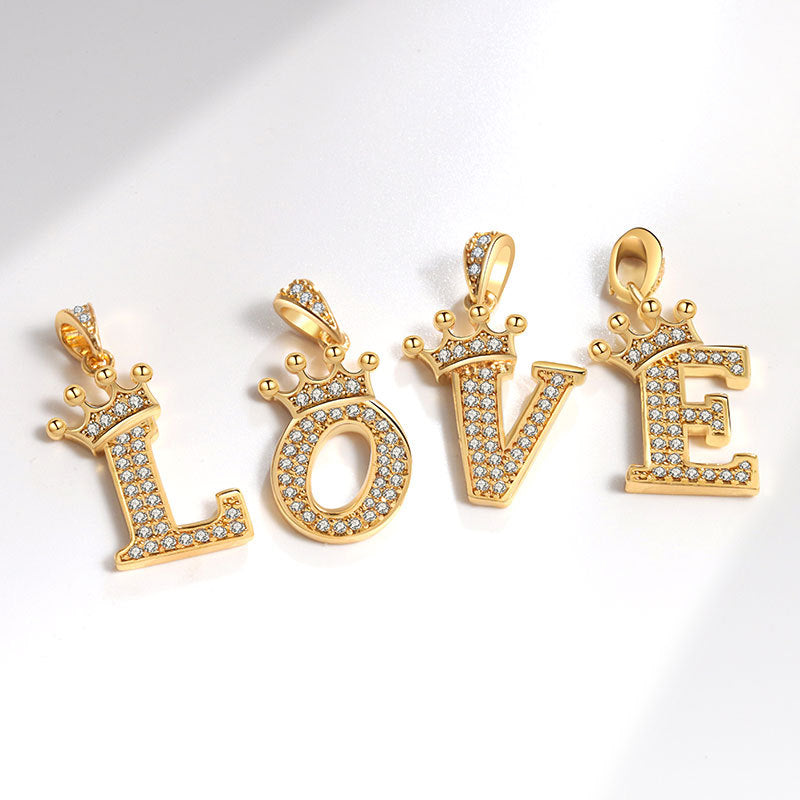 Women's Sier Crown English Letters Full Diamond Simple Necklaces