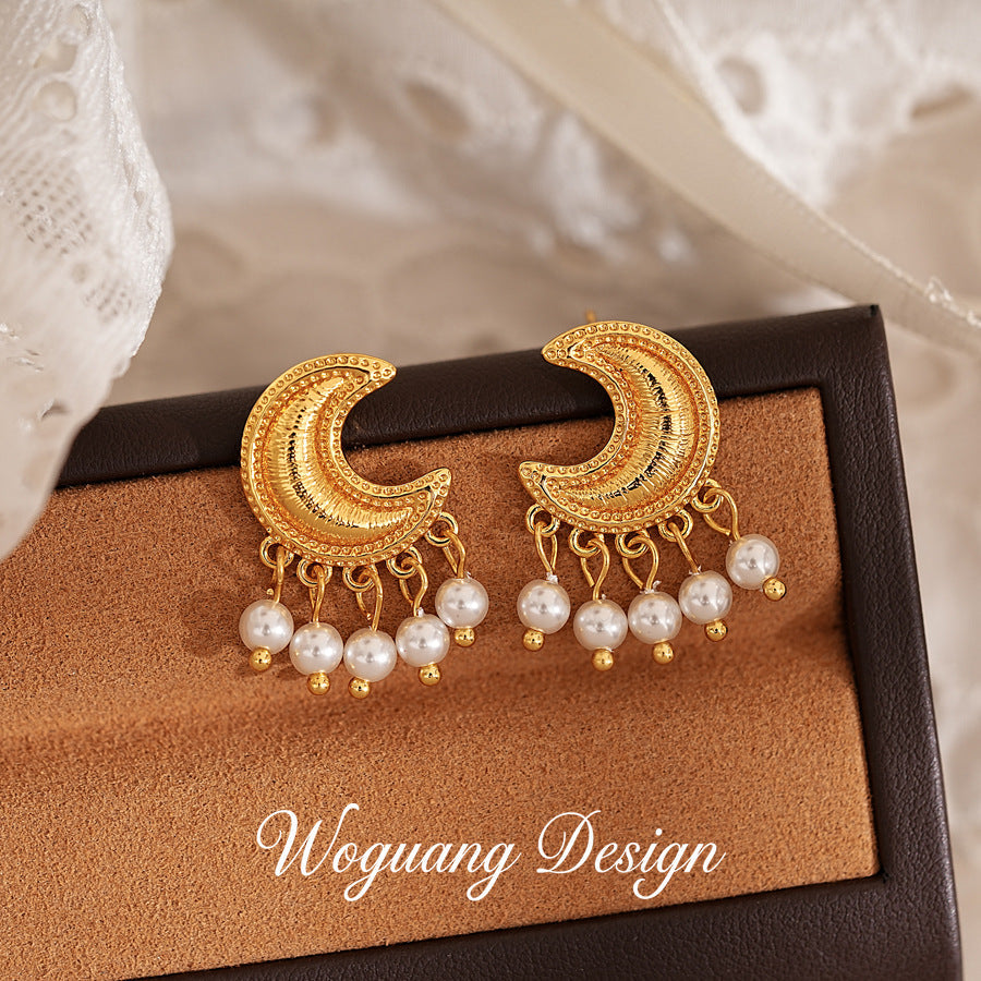 Women's Pearl Tassel French Style Retro Elegant Light Luxury High Sense Stud Earrings