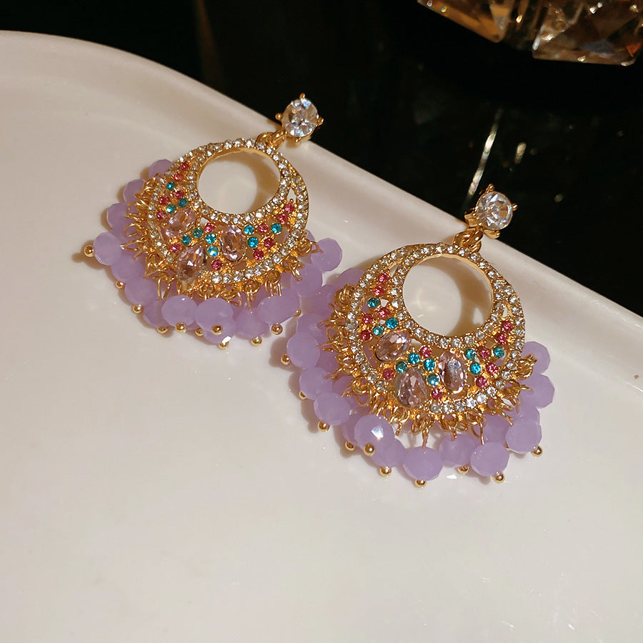 French Royal Style Zircon Geometric Flower Light Luxury High-grade Earrings
