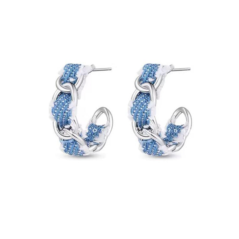 Design Blue Denim Shaped Ear Clip Cold Stud Earrings