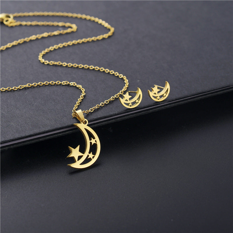 Steel Hollow Star Moon Three-piece Personal Earrings