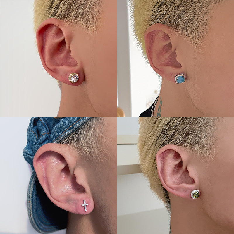 Men's Rhinestone High-grade Sier Piercing Temperament Trend Personalized Earrings