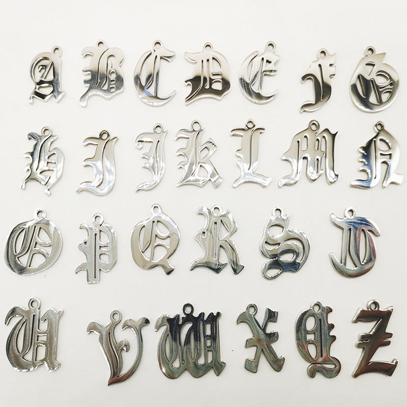 Titanium Steel Retro Alphabet Outer Hole Round Artistic Pendant