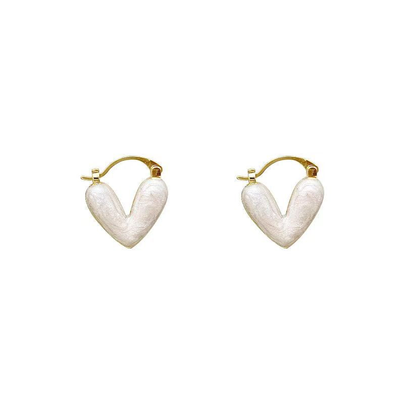 Glazed Love Heart Female French Senior Fashion Stud Earrings