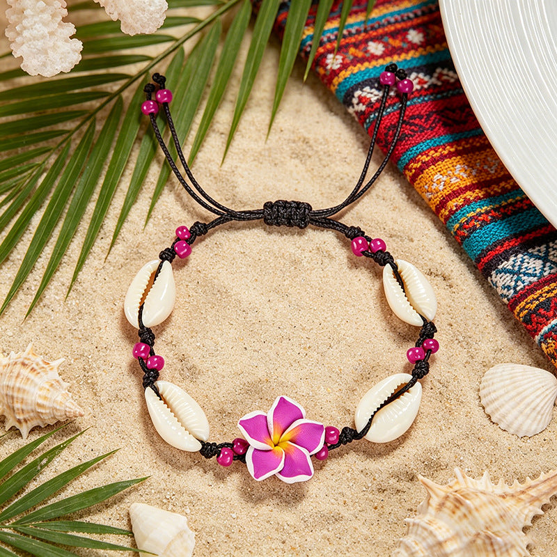 Women's Fashionable Fresh Polymer Clay Flower Shell Woven For Hand Bracelet